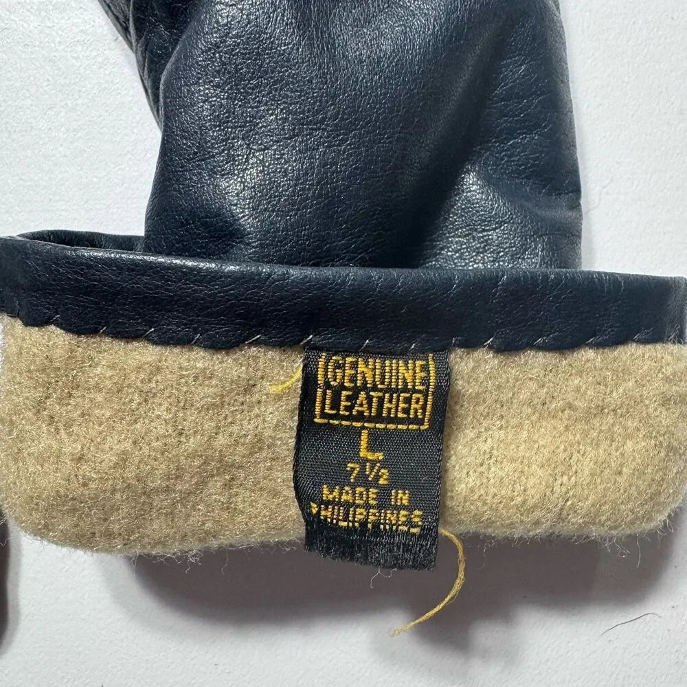 Women’s Genuine Leather Gloves Acrylic Knit Lined Black Size 7 1/2